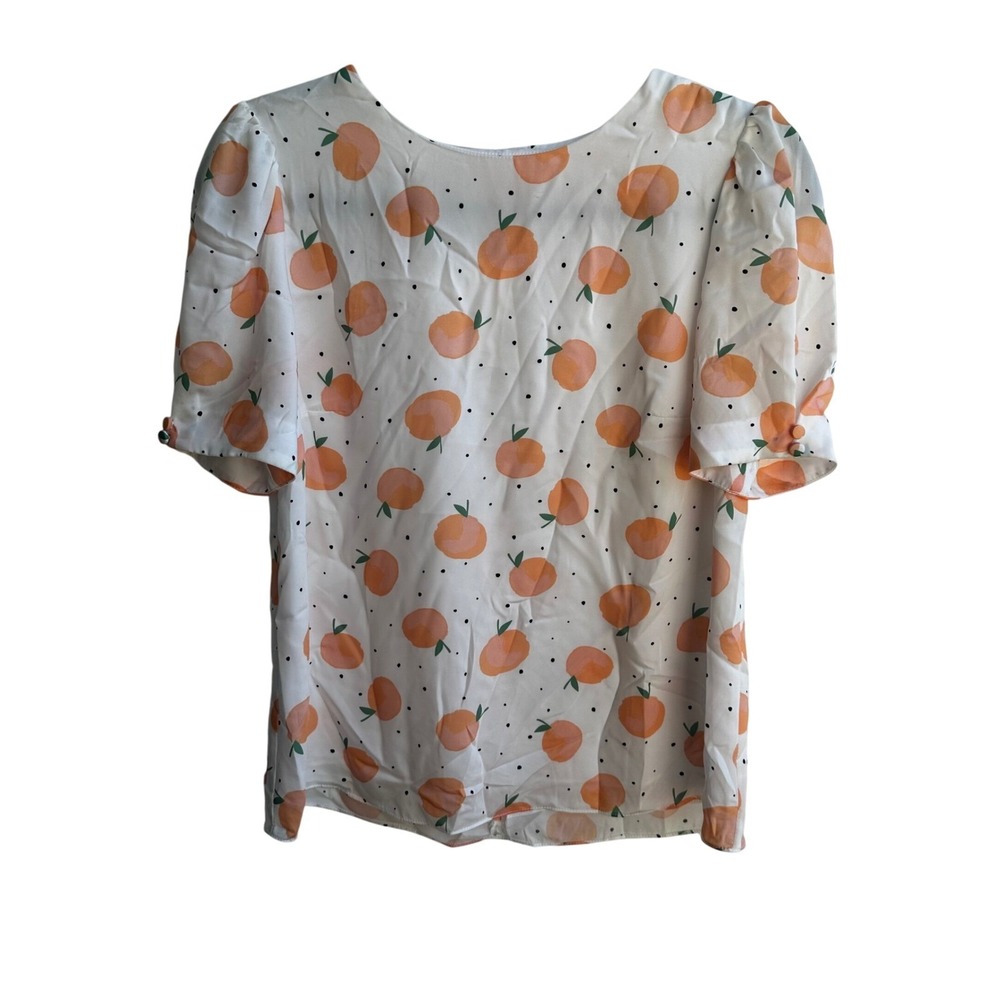 Dear Drew by Drew Barrymore Peach Print Puff Sleeve Button Back Blouse Top